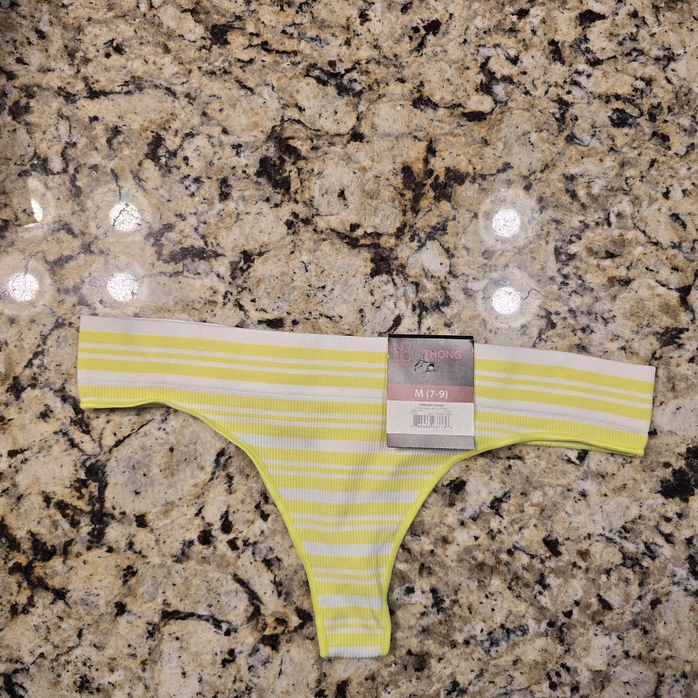 No Boundaries Yellow and White Striped Thong